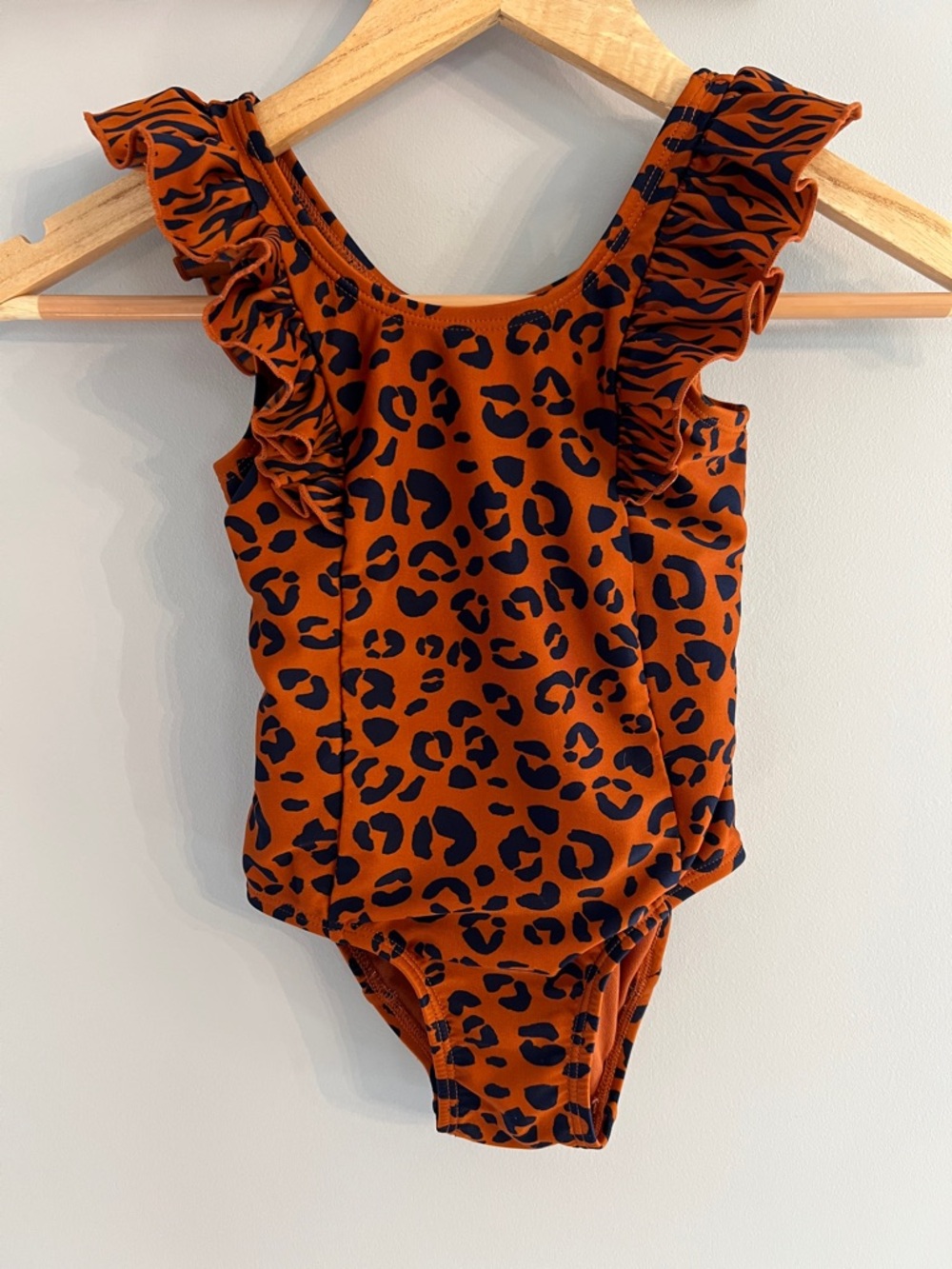 Cat & Jack One Piece Swimsuit 4T Girls Leopard Print Ruffle Strap Swim